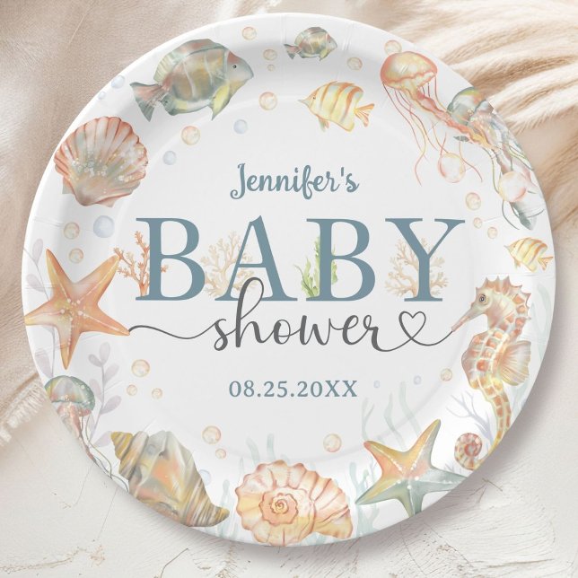 Ocean Under The Sea Baby Shower Gender Neutral Paper Plates (Creator Uploaded)