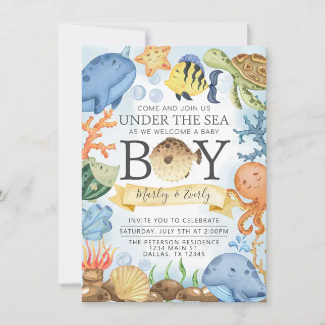 Ocean Under the Sea Boy Baby Shower Invitation | Zazzle