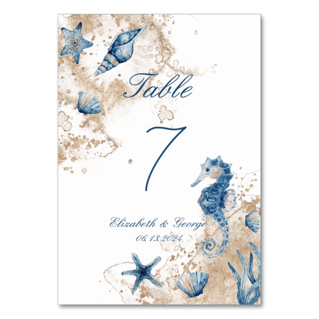 Ocean Under the Sea Fun Fact Number Table Card (Front)