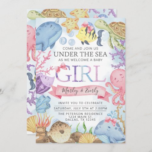 Ocean Under the Sea Girl Baby Shower Invitation