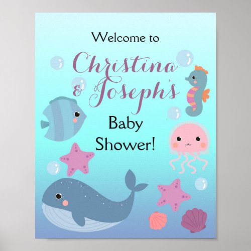 Ocean Under the Sea Girl Baby Shower Welcome Poster