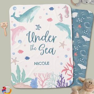 Ocean Under the Sea Girl Boy Name Baby Blanket