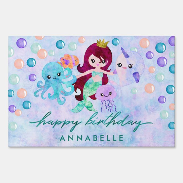 Ocean Under the Sea Mermaid Theme Happy Birthday Sign (Front)