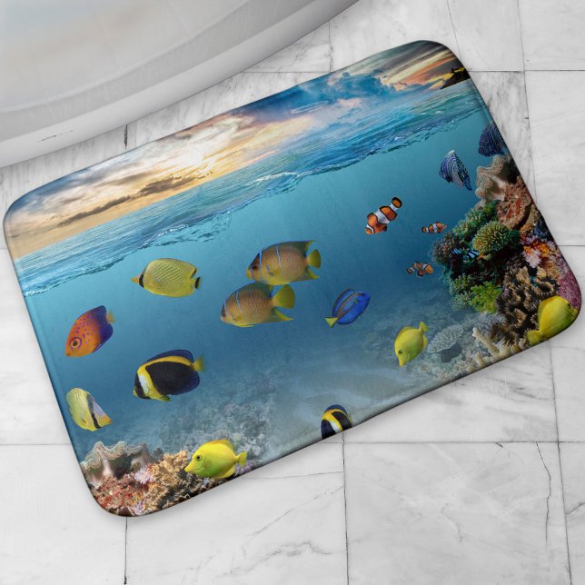 Ocean Underwater Coral Reef Tropical Fish Bathroom Mat (Creator Uploaded)