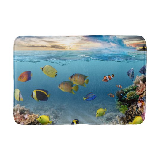 Ocean Underwater Coral Reef Tropical Fish Bathroom Mat
