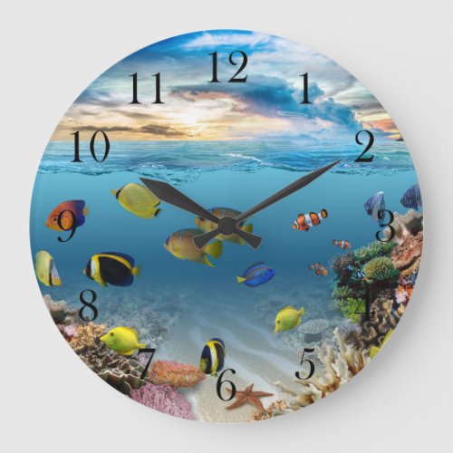 Ocean Underwater Coral Reef Tropical Fish Large Clock