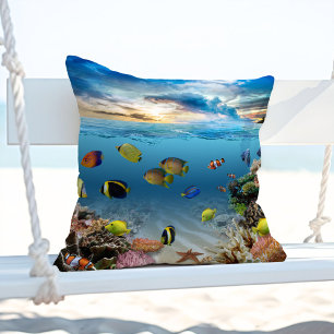 Ocean Underwater Coral Reef Tropical Fish Outdoor Pillow