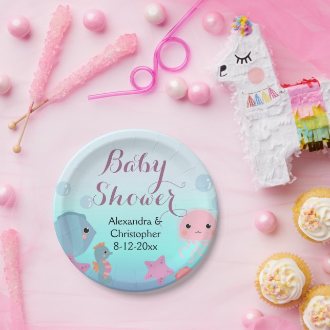 Ocean Underwater Sea Animal Beach Girl Baby Shower Paper Plates (Party)