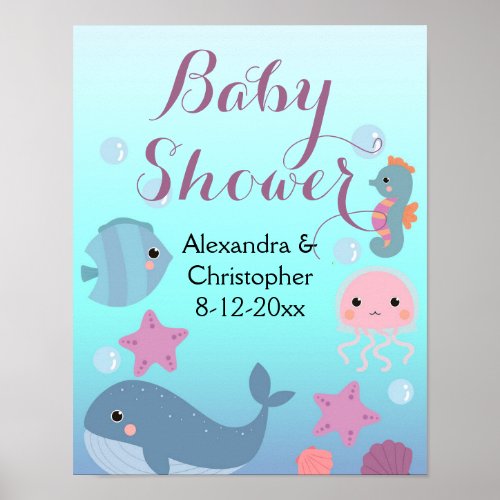 Ocean Underwater Sea Animal Beach Girl Baby Shower Poster