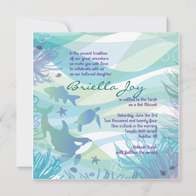 Ocean Underwater Sea Life Bat Mitzvah Invitation (Front)