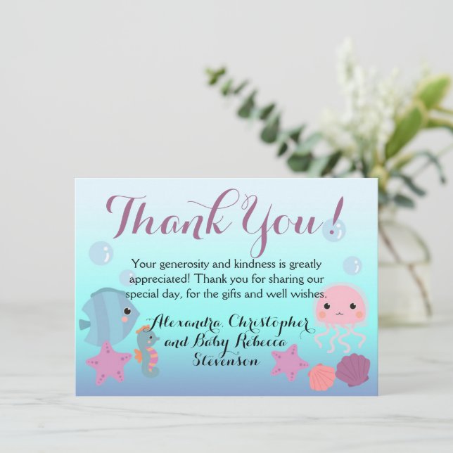 Ocean Underwater Under the Sea Animal Baby Shower Thank You Card (Standing Front)