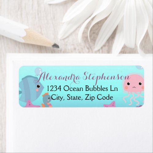 Ocean Underwater Under the Sea Animal Beach Girls Label