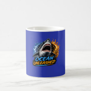 Ocean Unleashed Shark – Bold Blue & Orange Splash Coffee Mug