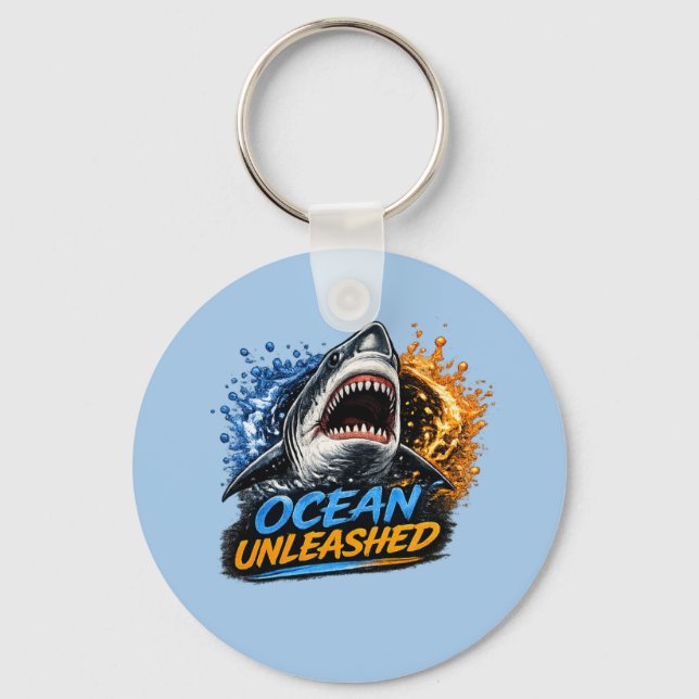 Ocean Unleashed Shark – Bold Blue & Orange Splash  Keychain (Front)