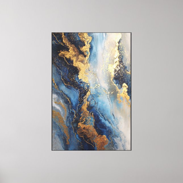 Ocean Veins: Blue & Gold Abstract wall art  (Front)