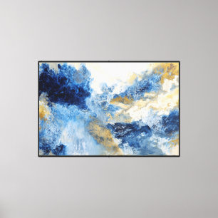 Ocean Veins: Blue & Gold Fluid Abstract Art Canvas Print