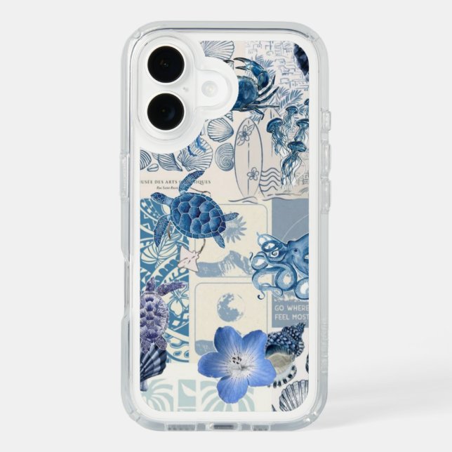 Ocean Vibes iPhone 16 Case – Sea Turtle & Flowers (Front)