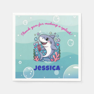 Ocean Vibes Kawaii Boba Shark Baby Shower Party Napkins