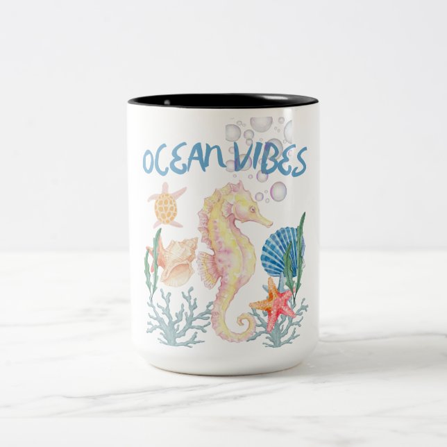 Ocean vibes seahorse beach coffee mug (Center)