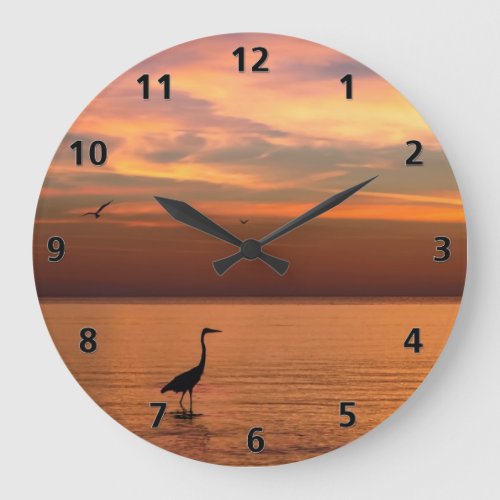 Ocean View at Sunset Large Clock