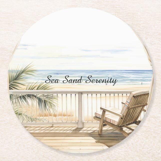 Ocean View Beach Serenity Round Paper Coaster (Front)