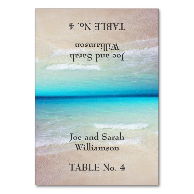 Ocean View Beach Themed Tented Escort Cards (Front)
