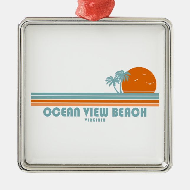 Ocean View Beach Virginia Sun Palm Trees Metal Ornament (Front)
