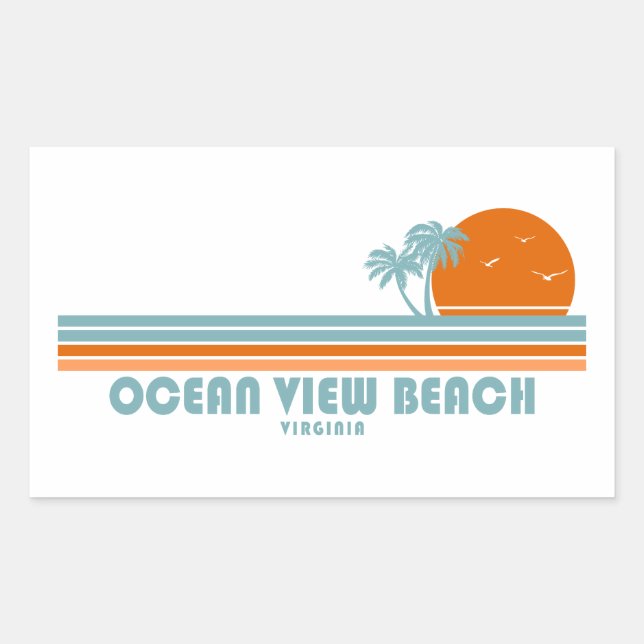 Ocean View Beach Virginia Sun Palm Trees Rectangular Sticker (Front)