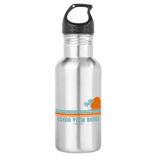 Ocean View Beach Virginia Sun Palm Trees Stainless Steel Water Bottle