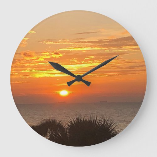 Ocean View Beautiful Orange Tropical Sunset Large Clock