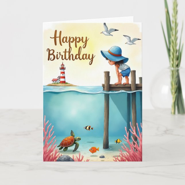 Ocean View Birthday Art Card (Front)