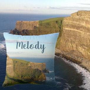 Ocean View Deep Blue Seaside Cliffs Named Photo Throw Pillow