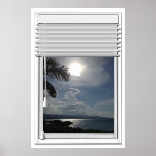 Ocean View Faux Window With Blinds Poster