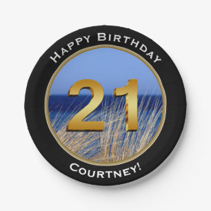 Ocean View Happy 21st Birthday with Name Paper Plates