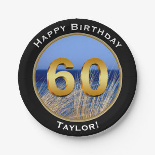 Ocean View Happy 60th Birthday with Name Paper Plates