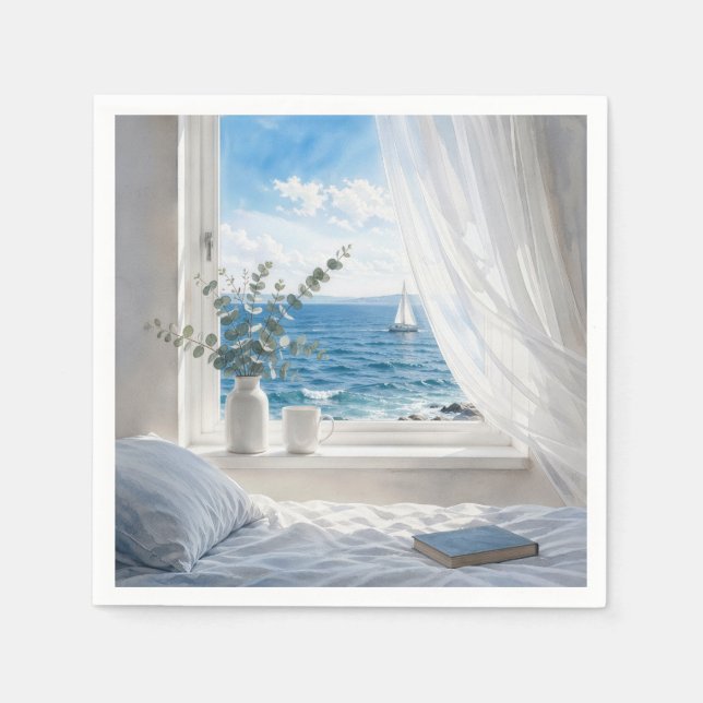 Ocean View in a Bedroom Window Napkins (Front)
