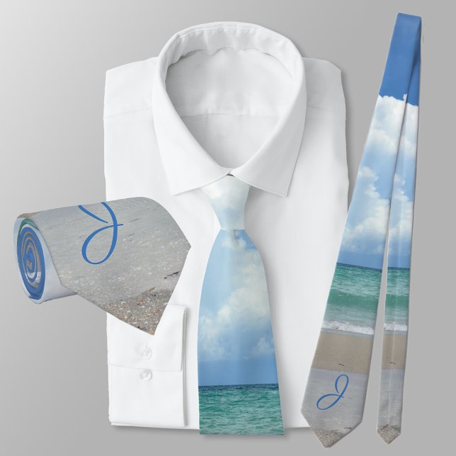 Ocean View Photographic Monogrammed Neck Tie (Creator Uploaded)