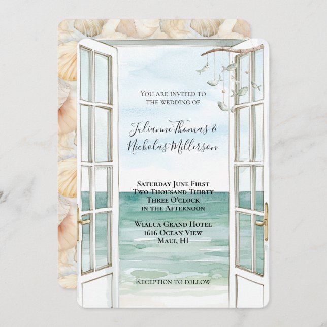 Ocean View Sea Shells Wedding  Invitation (Front/Back)