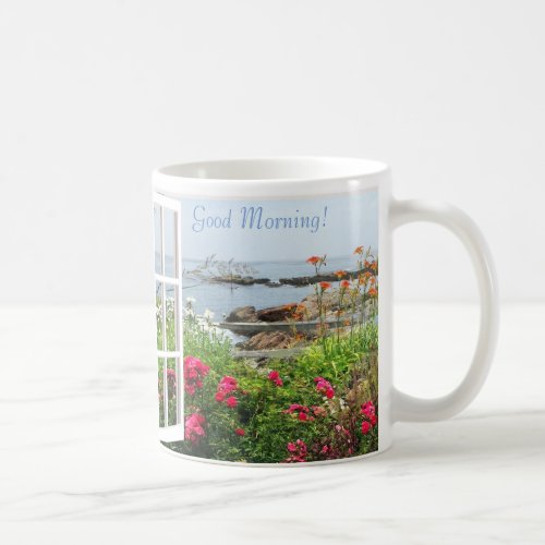 Ocean View Through Lovely Garden Flowers Coffee Mug