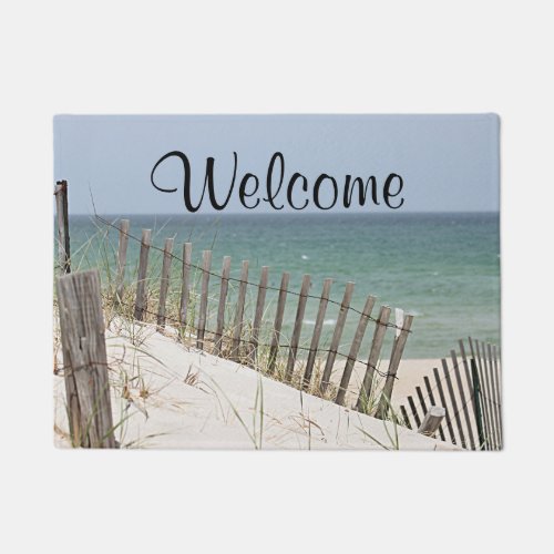 Ocean view through the beach fence doormat