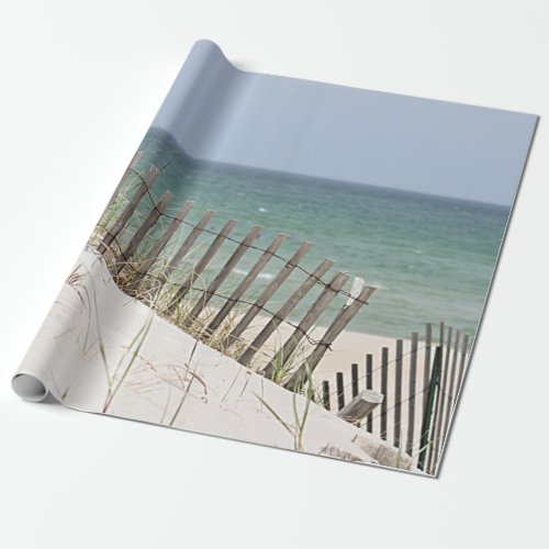 Ocean view through the beach fence wrapping paper