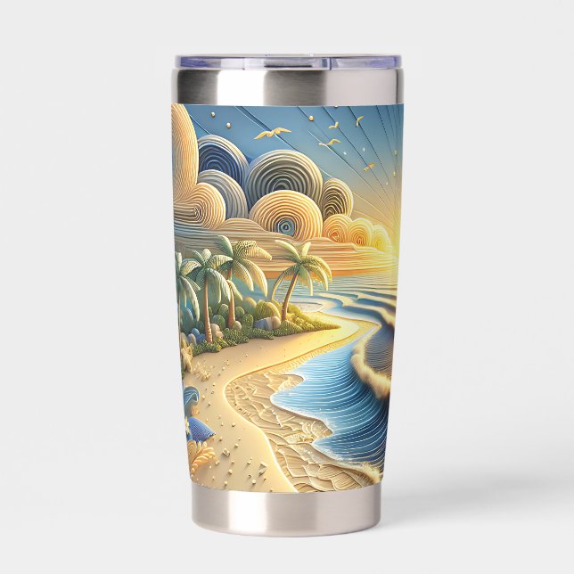 Ocean View Tropical Paper Quilling Effect  Insulated Tumbler (Front)