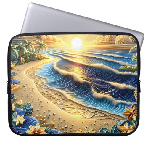 Ocean View Tropical Paper Quilling Effect  Laptop Sleeve