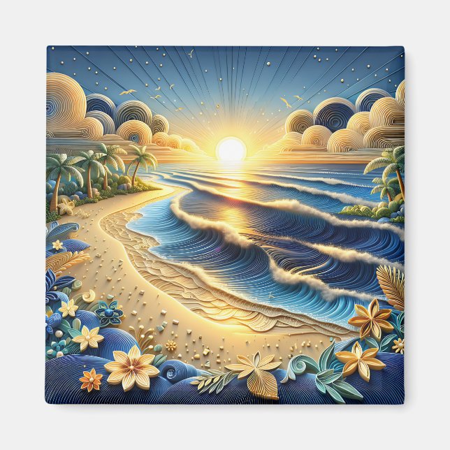 Ocean View Tropical Paper Quilling Effect  Magnet (Front)