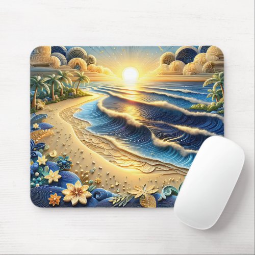 Ocean View Tropical Paper Quilling Effect  Mouse Pad