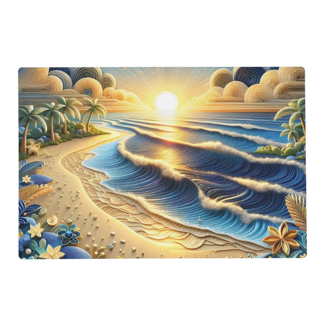 Ocean View Tropical Paper Quilling Effect  Placemat (Front)