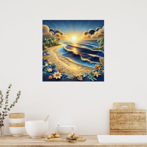 Ocean View Tropical Paper Quilling Effect  Poster