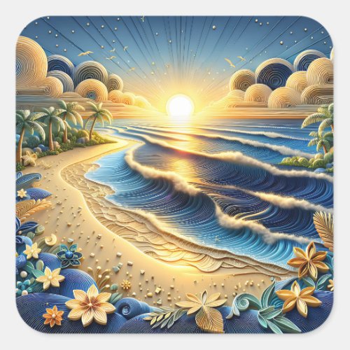 Ocean View Tropical Paper Quilling Effect  Square Sticker