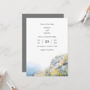 Ocean View Wildflowers Clifftop Beach Wedding Invitation