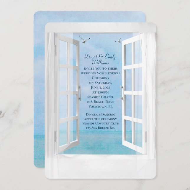 Ocean View Window wedding vow renewal Invitation (Front/Back)